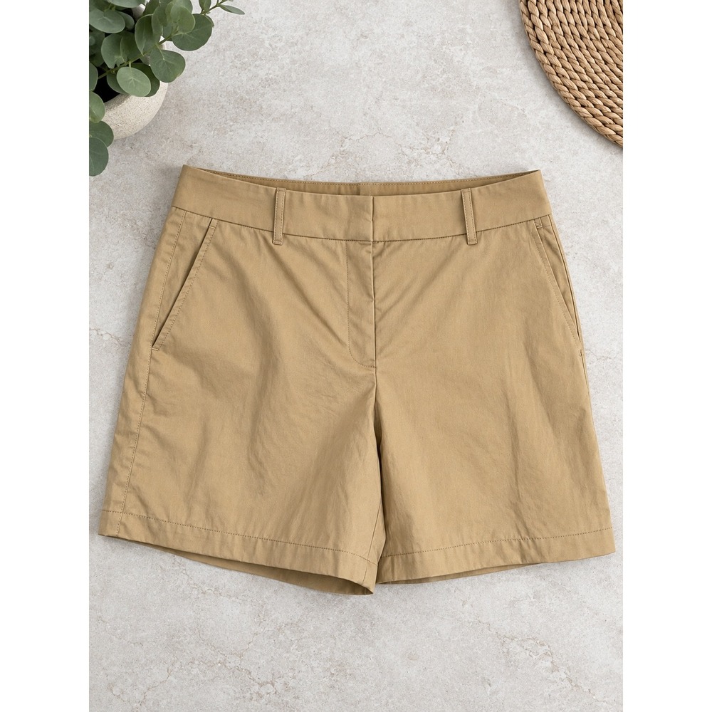 Lafayette 148 New York Tan Khaki Cotton Blend Shorts Size 2 Minimalist Luxury
